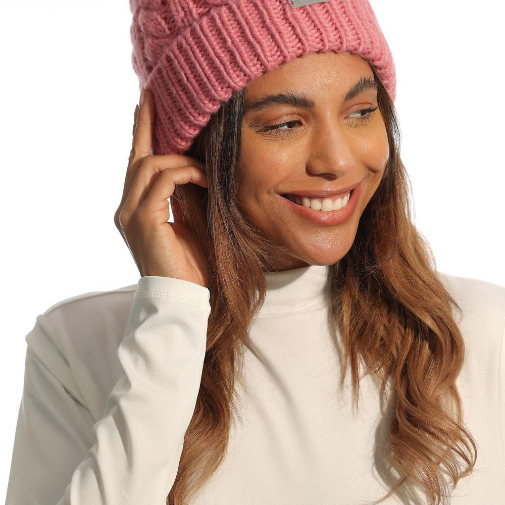 Ladies Faux Fur Pom Pom Fleeced Beanie Hat