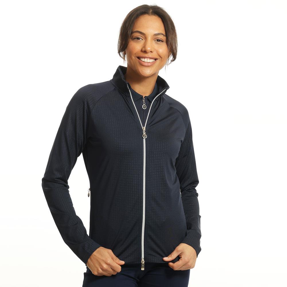 Island Green Ladies Full Zip Embossed Stretch Golf Top Layer