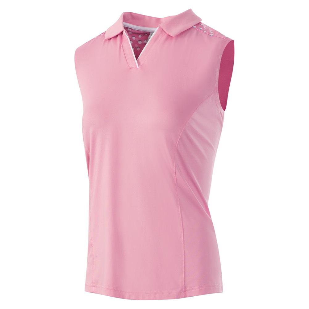 V Neck Spotted Print Sleeveless Polo Shirt Pink White Small