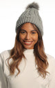 Ladies Faux Fur Pom Pom Fleeced Beanie Hat
